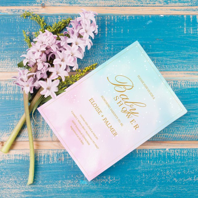 Invitation Blue Pink Ombre Gender Neutral Reveal Baby Shower (Créateur téléchargé)