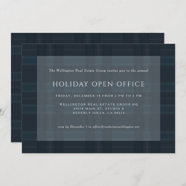 Invitation Blue Plaid Business Corporate Holiday Christmas In (Devant / Derrière)