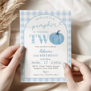 Invitation Blue Plaid Preppy Citrouille Boy 2e anniversaire