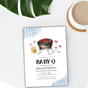 Invitation Blue Plaid Retro Country Baby Q Baby shower