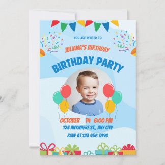 Invitation Blue Playful Little Boy Happy Birthday Party 