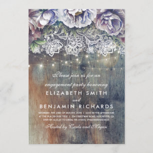 Invitation Blue Plum Maroon Rustic Floral