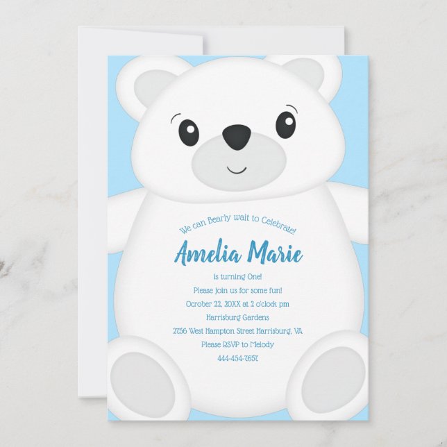 Invitation Blue Polar Bear Anniversaire (Devant)