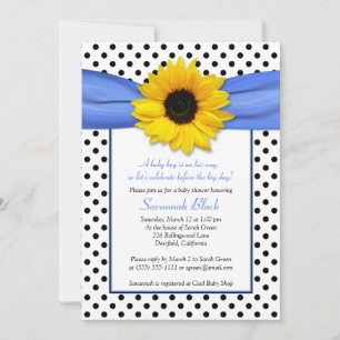 Invitation Blue Polka Dot Sunflower Baby shower garçon