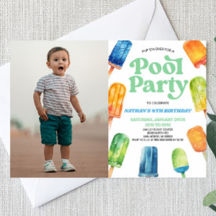 Invitation Blue Pool Party Popsicle Photo Anniversaire