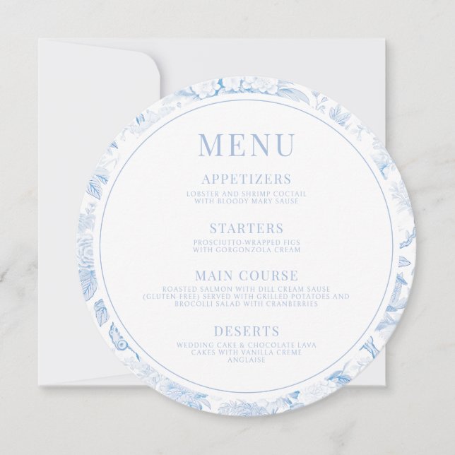 Invitation Blue Porcelain Boho Mariage Menu Instantané Téléch (Devant)