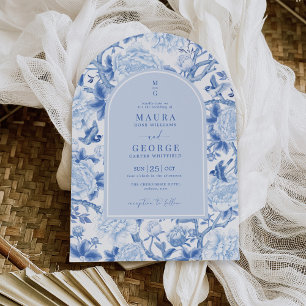 Invitation Blue Porcelain Chinoiserie Floral Garden Mariage