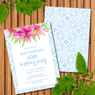 Invitation Blue Portugais Azulejo Tiles Lily Anniversaire