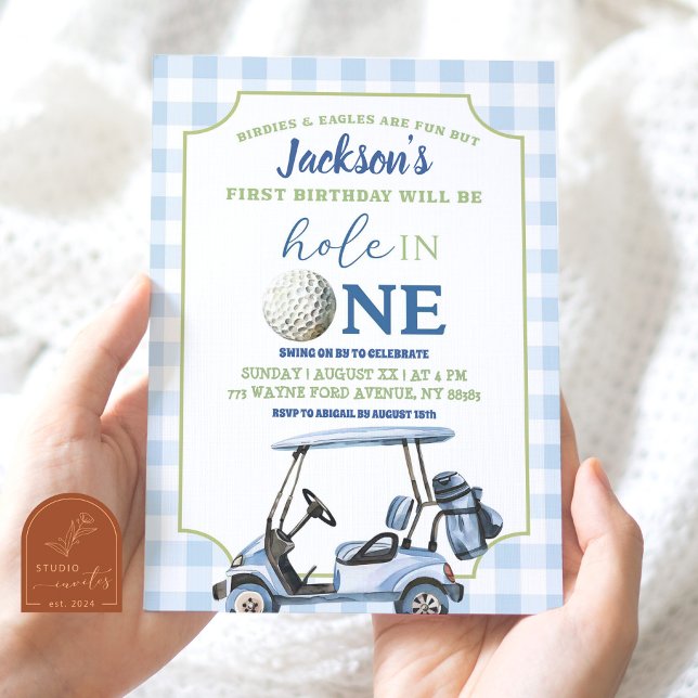 Invitation Blue Preppy Hole In One Boy Premier Golf Anniversa (Créateur téléchargé)