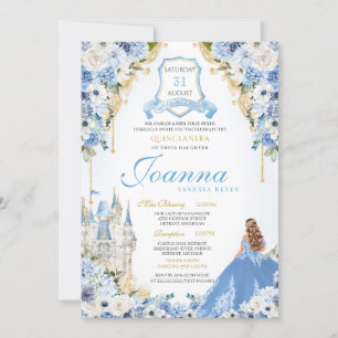 Invitation Blue Princess Cinderella Royal Quinceanera v6
