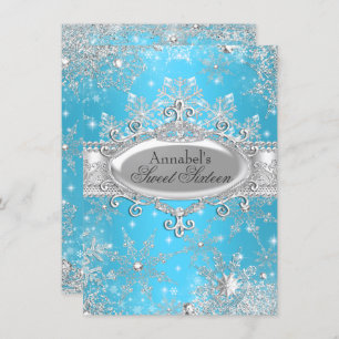 Invitation Blue Princess Winter Wonderland Sweet 16 Invitatio