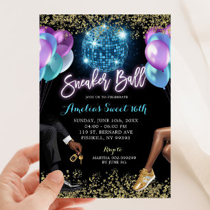 Invitation Blue Purple Disco Basket Ball Girl'anniversaire