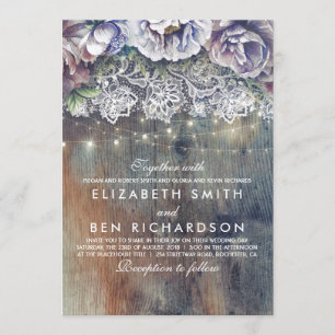 Invitation Blue Purple et Plum Vintage dentelle florale Maria