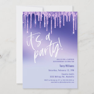 Invitation Blue Purple Parties scintillant Surprise 50e fête 