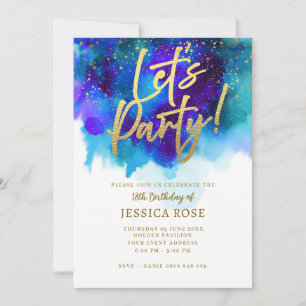 Invitation Blue Purple Party avec Gold Accent