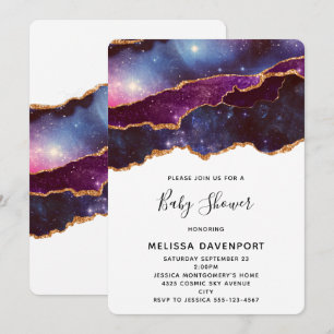 Invitation Blue & Purple Space & Stars Baby shower moderne