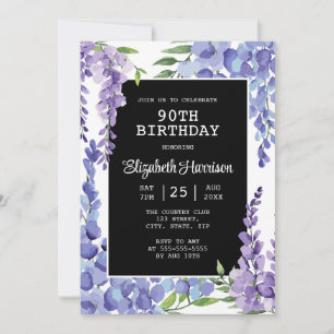 Invitation Blue Purple Wisteria Floral 90e anniversaire