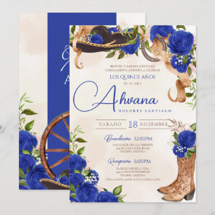 Invitation Blue Quinceanera Roses Vintage Charro Ouest