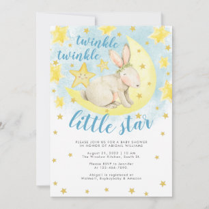 Invitation Blue Rabbit Gold Twinkle petit Baby shower étoile