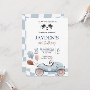 Invitation Blue Race Car 2e Course Deux Anniversaire Rapide