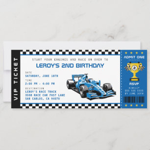 Invitation Blue Race Car Billet Pass Garçon fête d'anniversai