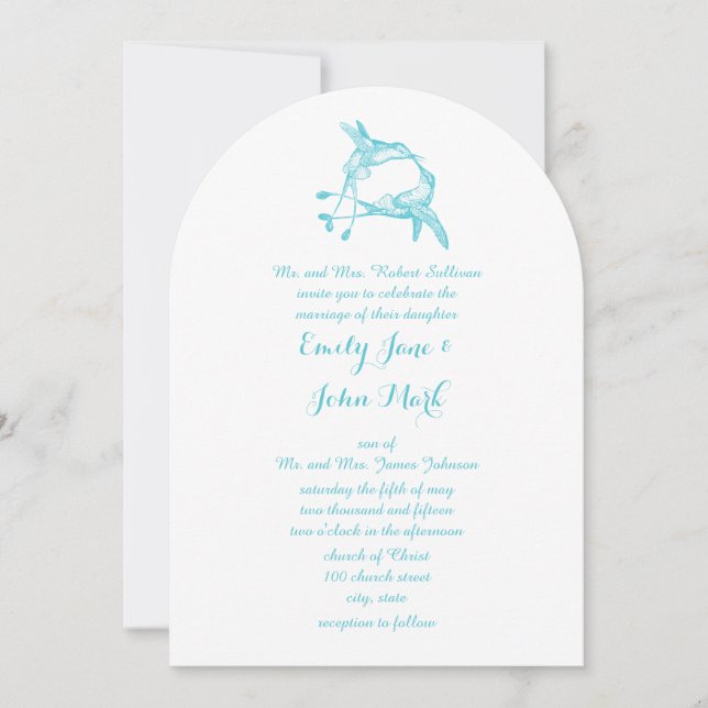 Invitation Blue Radiance Hummingbird Kiss Inséparable Mariage (Devant)