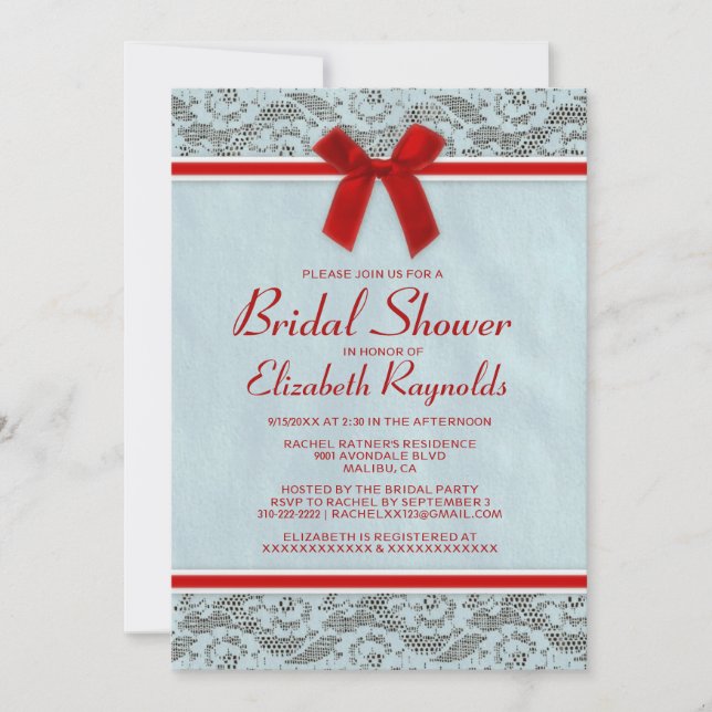 Invitation Blue & Red Country Lace Bridal Shower (Devant)