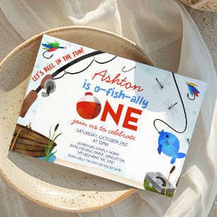 Invitation Blue Red Pêche Ofish Un 1er Anniversaire