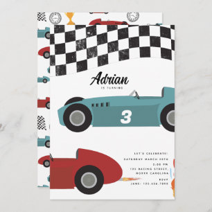 Invitation Blue Red Race Fast Retro Racing Cars Anniversaire