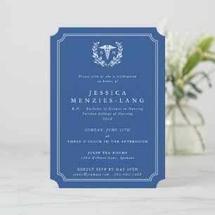 Invitation Blue Registered Nurse Caduceus+Laurel Wreath