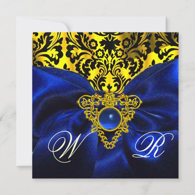 INVITATION BLUE RIBBON GOLD CELTIC HEART DOMMASK MONOGRAS (Devant)