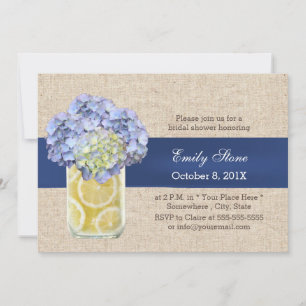 Invitation Blue Ribbon Hydrangea & Mason Jar Fête des mariées