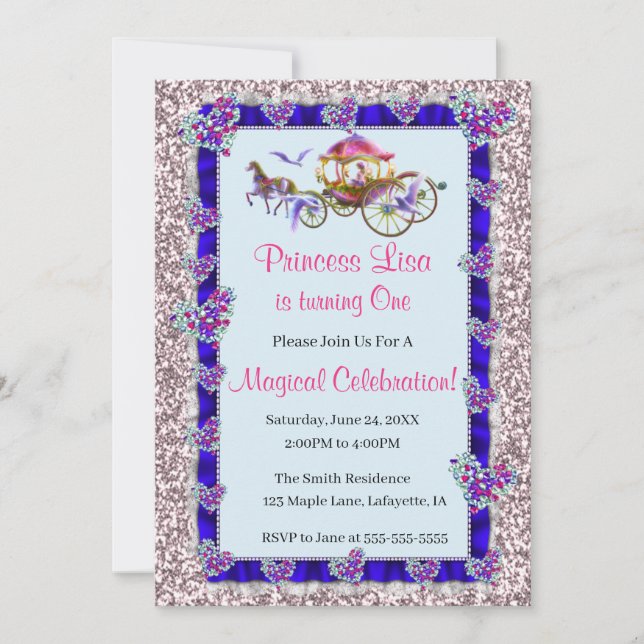 Invitation Blue Ribbon Parties scintillant rose Royal Princes (Devant)