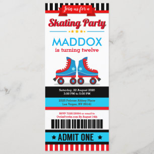 Invitation Blue Roller Patinage Sport Passe-billets Anniversa
