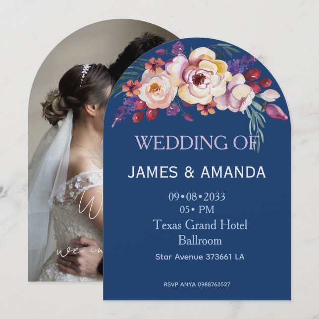 Invitation Blue Romantic Classic Personalized  (Devant / Derrière)