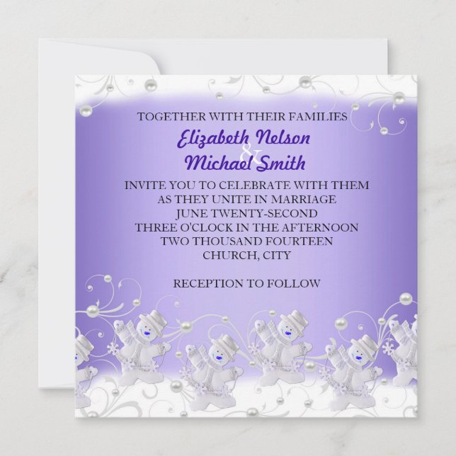 Invitation Blue Romantic Snowman Mariage (Devant)