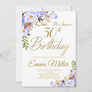 Invitation Blue Rose Floral Surprise 50e fête d'anniversaire
