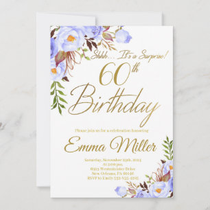 Invitation Blue Rose Floral Surprise 60e fête d'anniversaire