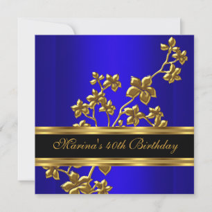Invitation Blue Royal Elegant 40e anniversaire fête Black Gol