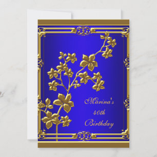 Invitation Blue Royal Elegant 40e anniversaire fête Black Gol