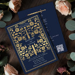 Invitation Blue Royal Medieval Gold Sword Wedding QR Code<br><div class="desc">Set the tone for your medieval fantasy wedding with a bold invitation design—a grand gold sword surrounded by florals against a blue background. Perfect for couples dreaming of an epic, romantic celebration. Make your love story legendary from the very first glance! NOTE: the gold featured in this design is NOT...</div>