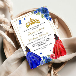 Invitation Blue Royal & Red Butterfly Twin Quinceanera