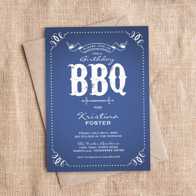 Invitation Blue Rustic Anniversaire Party BBQ (Créateur téléchargé)