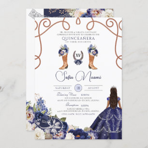 Invitation Blue Rustic Floral Charro Photo Quinceañera
