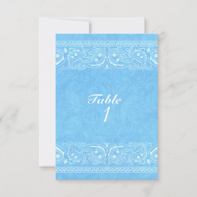 Invitation Blue Rustic Paisley Country Western Numéro de tabl (Devant)