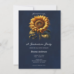 Invitation Blue Rustic Sunflower Graduation Party