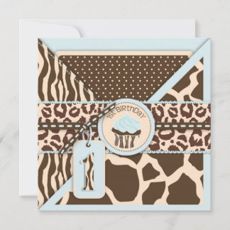 Invitation Blue Safari Poster de animal & Cupcake Premier ann