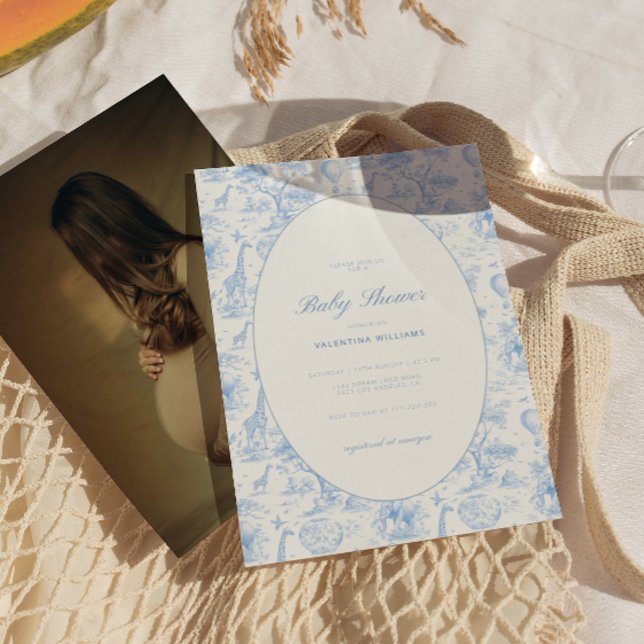 Invitation Blue Safari Toile De Jouy Boy Baby Shower  (Créateur téléchargé)