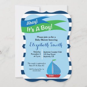 Invitation Blue Sailboat Nautical Boy Baby shower