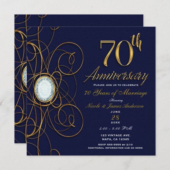 Invitation Blue Sapphire & Gold Diamond 70 70e anniversaire (Devant / Derrière)